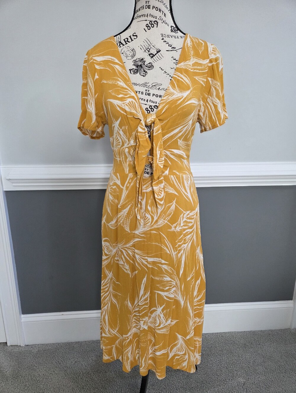 Illa Illa Golden Yellow And White Floral Print Long Dress With Ties And Cutouts